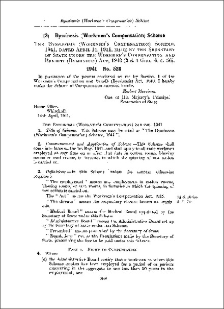 Byssinosis (Workmen's Compensation) Scheme 1941