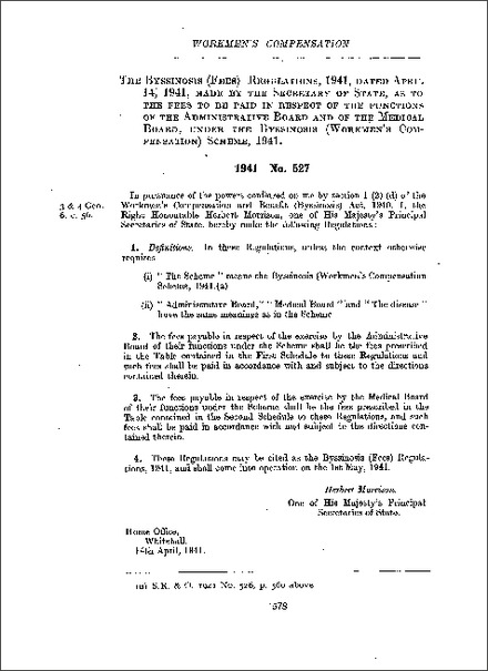 Byssinosis (Fees) Regulations 1941