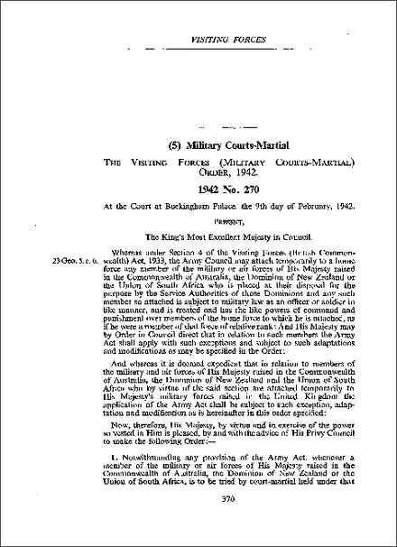 Visiting Forces (Military Courts-Martial) Order 1942