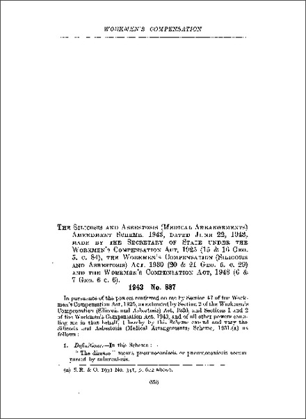 Silicosis and Asbestosis (Medical Arrangements) Amendment Scheme 1943