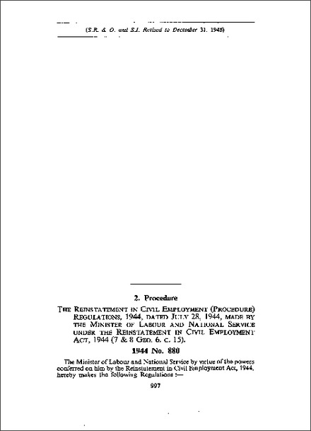 Reinstatement in Civil Employment (Procedure) Regulations 1944