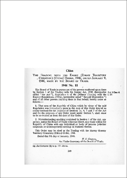 Trading with the Enemy (Enemy Territory Cessation) (China) Order 1946
