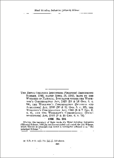Metal Grinding Industries (Silicosis) Amendment Scheme 1946