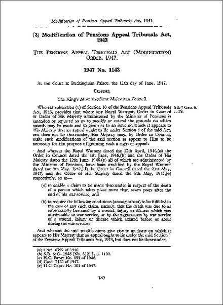 Pensions Appeal Tribunals Act (Modification) Order 1947