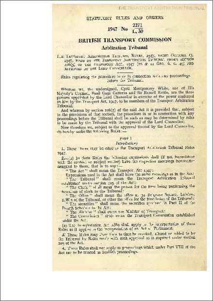 The British Transport Arbitration Tribunal Rules 1947