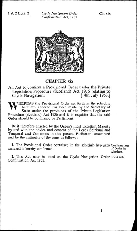 Clyde Navigation Order Confirmation Act 1953
