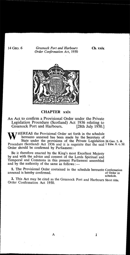 Greenock Port and Harbours Order Confirmation Act 1950