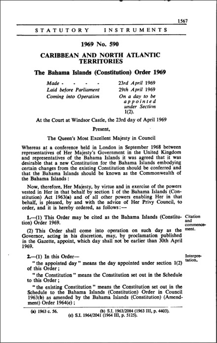 The Bahama Islands (Constitution) Order 1969