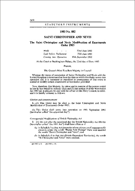 The Saint Christopher and Nevis Modification of Enactments Order 1983